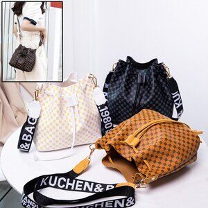 Printed Bucket Bag PU Multi Layer Soft Leather Women's Fashion Simple Shoulder